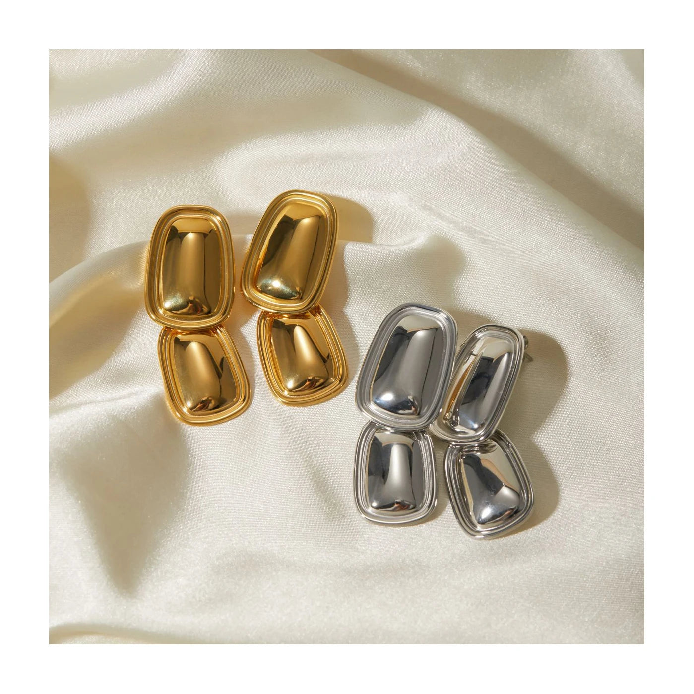 ERESI 2024 New Fashion Jewelry High Polish Rectangular Hoop Earring Gift Gold Stainless Steel Rectangle Hoop Earring for Wome