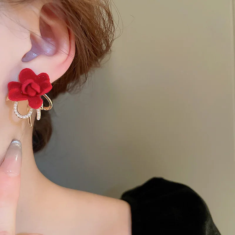 Wholesale Fashion Luxury Designer Rose Flower Rhinestone Butterfly Crystal Earrings Jewelry for Women Girls