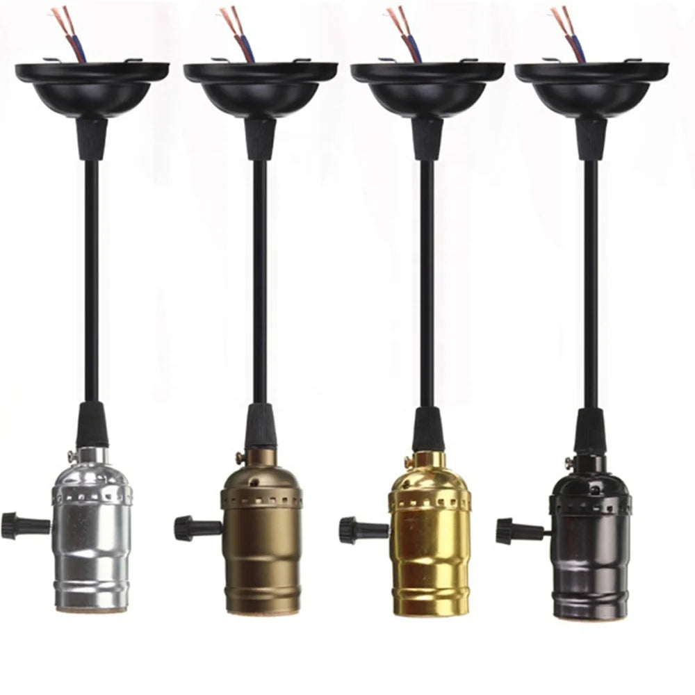 Vintage Brass E27 Aluminum Retro Antique Lamp Base Holder Industrial Pendant Screw Bulb Light Screw Socket with Switch 110V/2