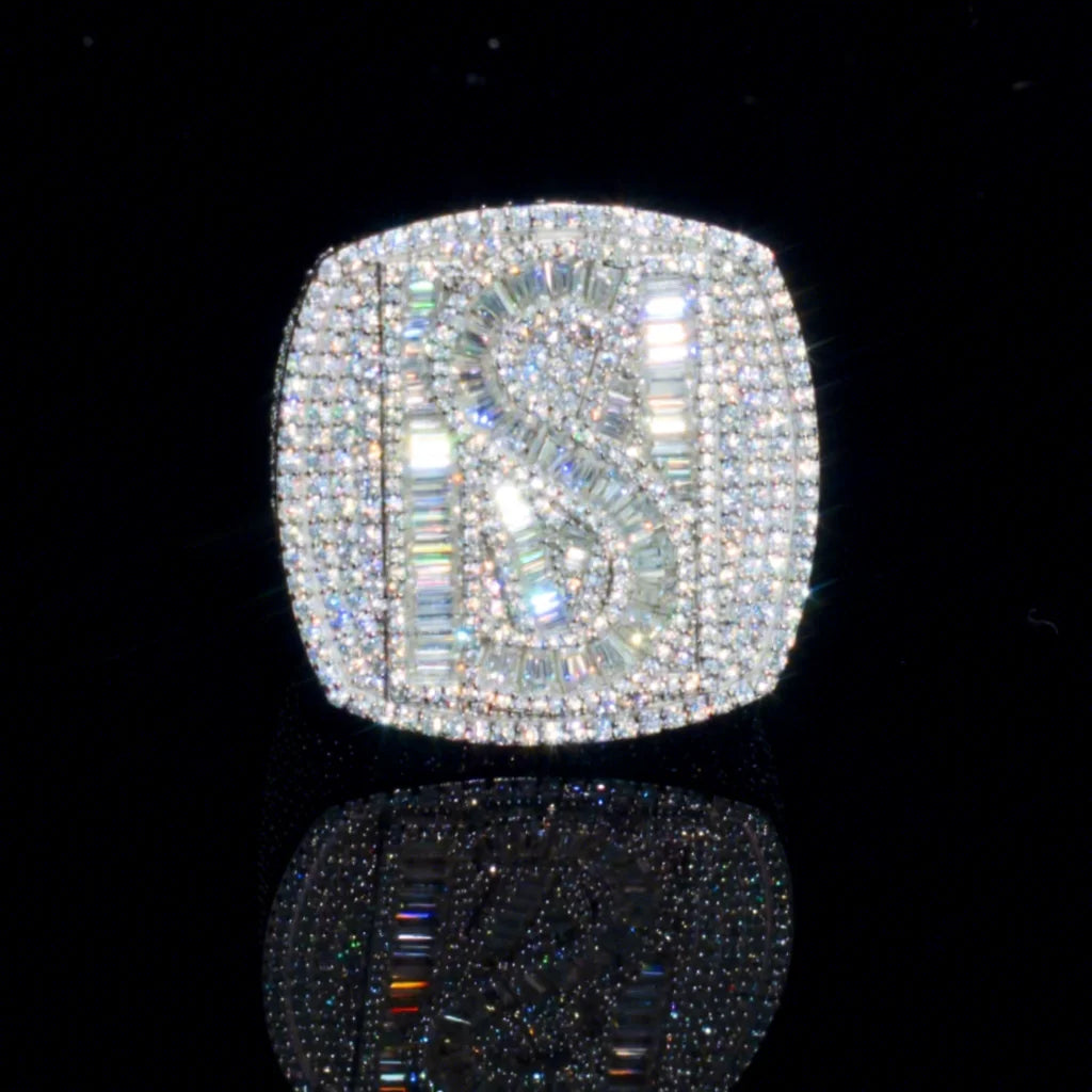 Hip Hop Style Custom Emerald Cut Moissanite Vvs Ring Iced Out Pass Diamond Test 925 Silver Rings Jewelry for Men Women