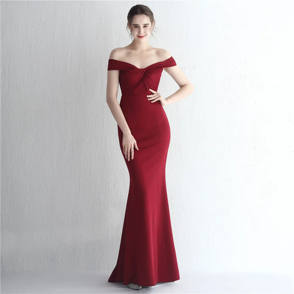 19229# Wedding Car Show Satin New Slimming Shoulder Long Celebrity Dinner Dresses