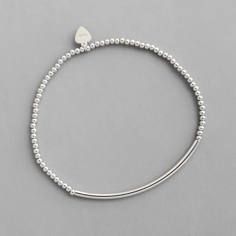 S925 Sterling Silver Pure Handmade 2MM Simple Round Bead Tube Elastic Bracelet Fine Jewelry Bracelet
