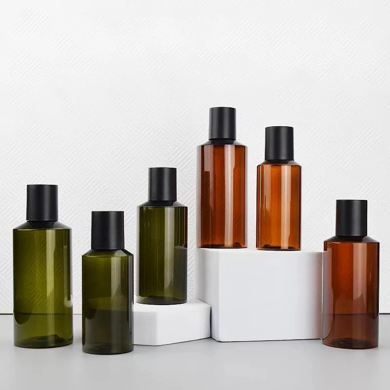 Stock Chic Cosmetic Bottle PET Plastic Oblique Shoulder Shampoo Body Lotion Cream Packaging 100ml 150ml 200ml 280ml Capacity