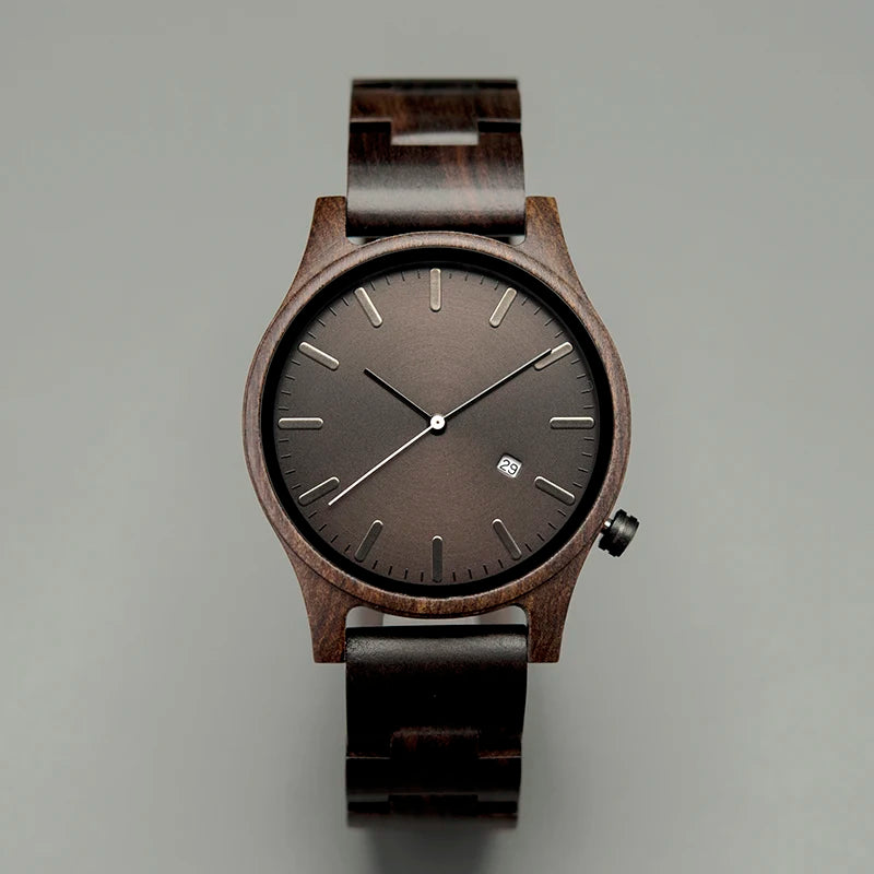 Antique Fashion Quartz Wristwatch for Men Handmade Ebony Wood Customizable Logo 43mm Dial Diameter 20mm Band Width Pointer