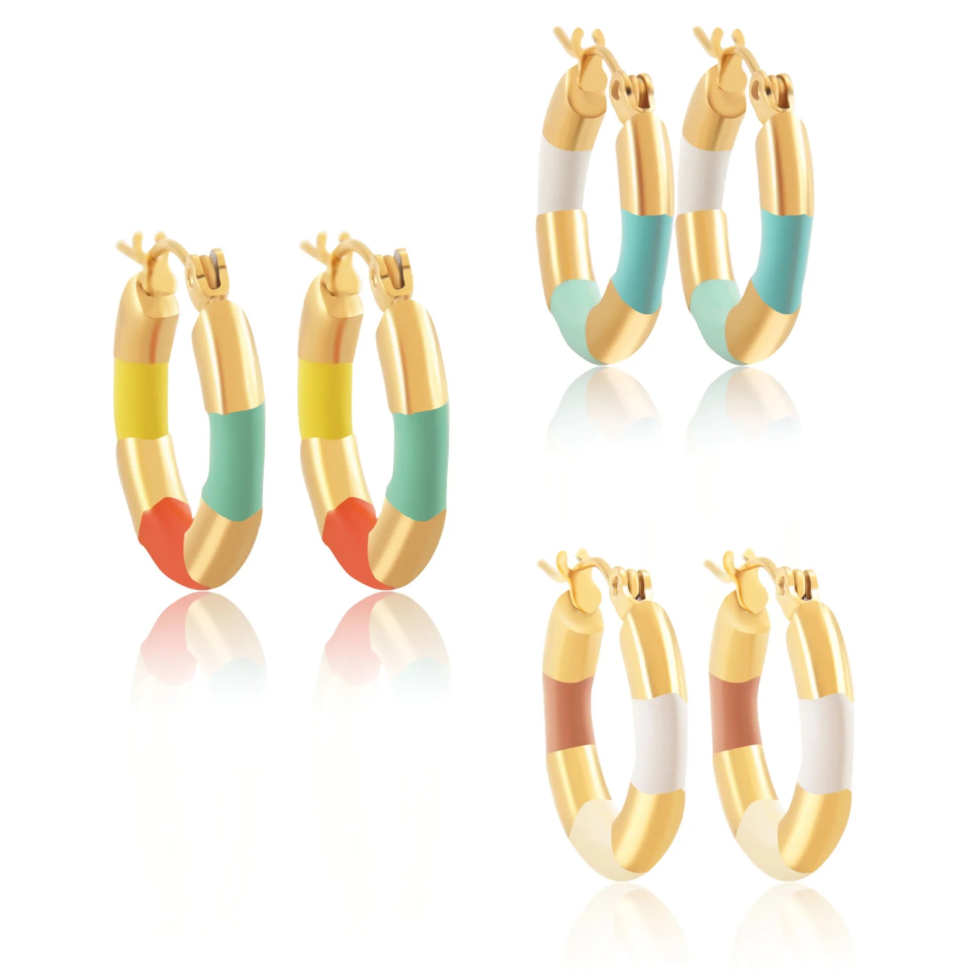 Trendy Ins 18K Gold Plated Oil Dripping Geometric Huggie Earrings Colorful Enamel Stainless Steel Hoop Earrings Women