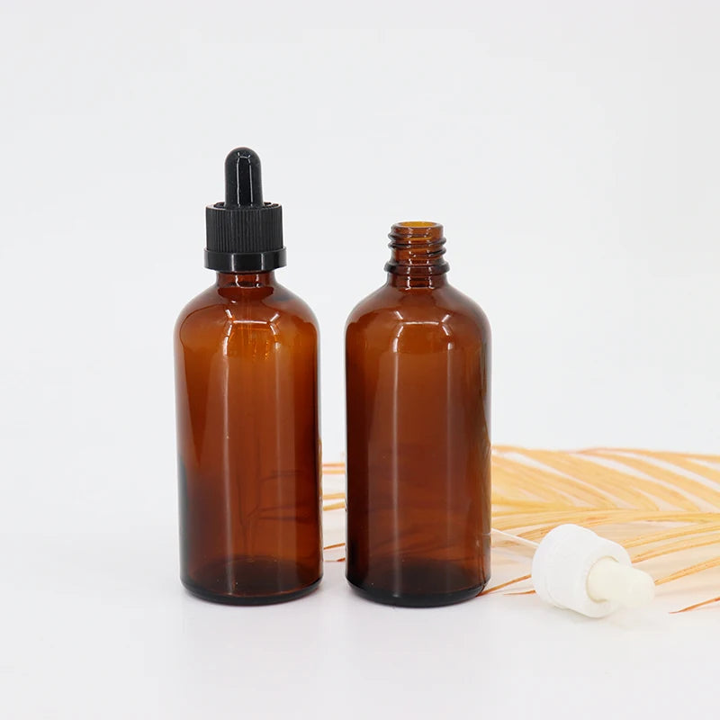 Wholesale Cosmetic 100ml Amber Face Serum Glass Dropper Bottle Cosmetics Empty Essential Oil Bottle With Dropper Child-proof 