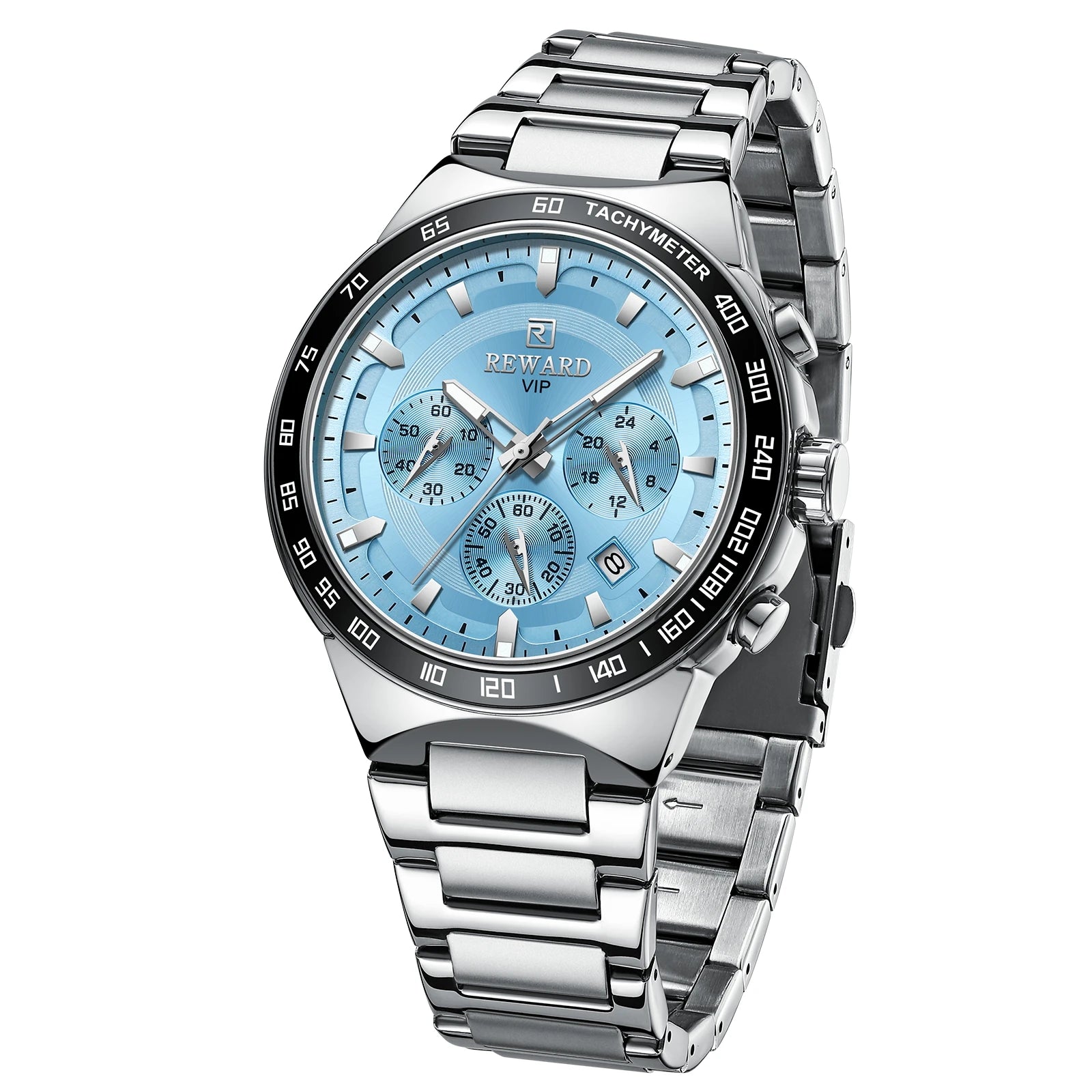 Best Selling Mens Quartz Watch Stainless Steel OEM Silver Blue Luxury Hand Wristwatch Minutes 24 Hours Watches Reward