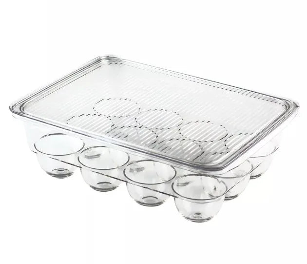 BPA-Free Plastic Food Storage Container Kitchen Refrigerator Fridge Organizer 12 Grids Egg Tray Holder with Lid