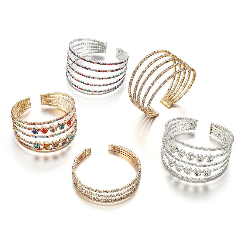New Fashion Jewelry Rhinestone Pave Cuff Bracelet Bride Open Bangles Hand Bracelet for Women
