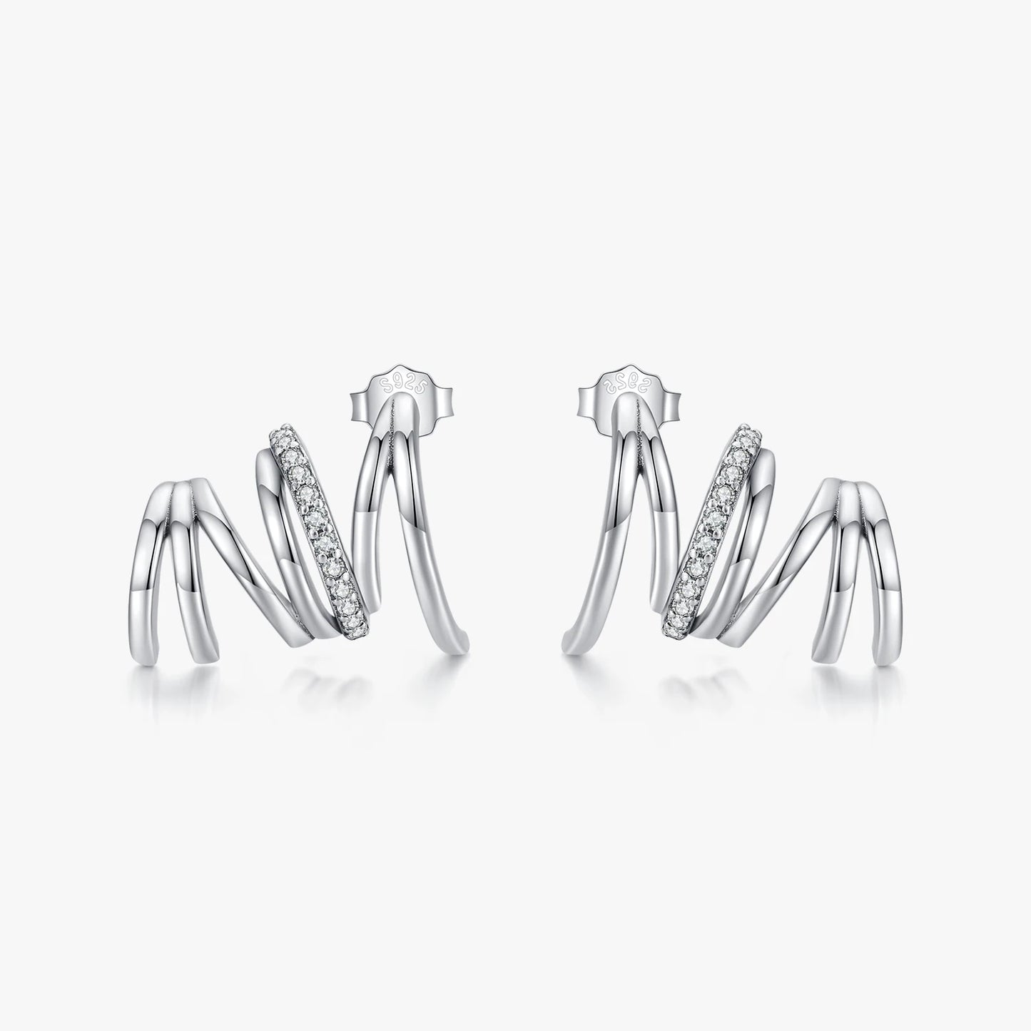 925 Sterling Silver Delicate Geometric Stud Earrings for Women Shining Zircon Female Earrings Fine Jewelry Wedding Gift