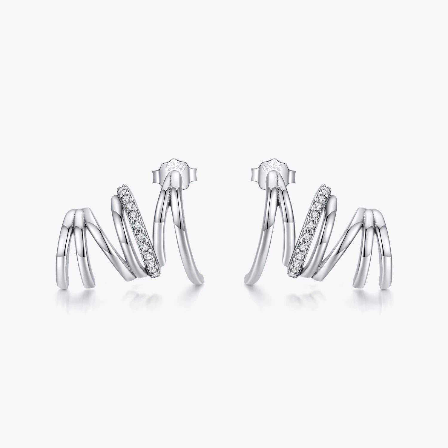 925 Sterling Silver Delicate Geometric Stud Earrings for Women Shining Zircon Female Earrings Fine Jewelry Wedding Gift