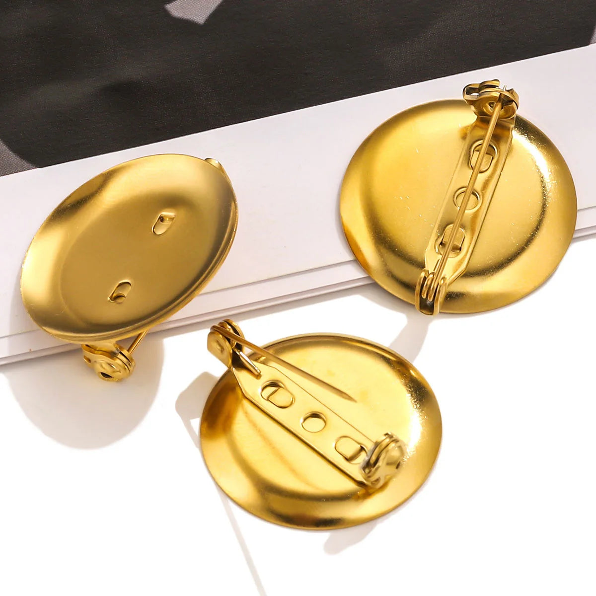 18k Gold Plated Stainless Steel Brooch Accessories Gemstone Base Brooch for Diy Jewelry Making