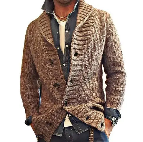 Mens Heavy Cardigan Chunky Knitwear Sweaters Manufacturers Turn Down Collar Cardigan Sweater
