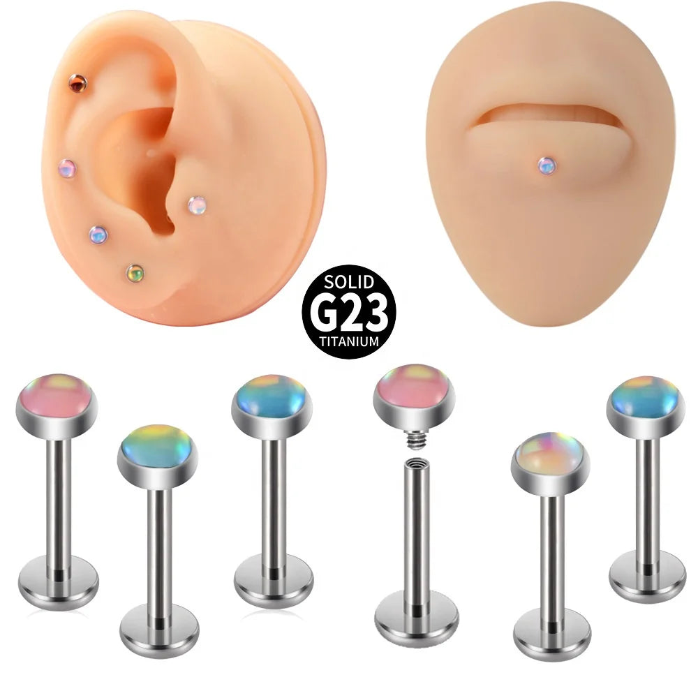 G23 Titanium Labret Flash Film Epoxy 4mm Top Glitter Bling Lobe Helix Tragus Internal Thread Lip Piercing Jewelry Cute Weddin