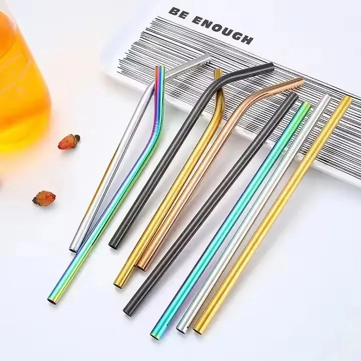 Custom LOGO Stainless Steel Metal Drinking Straws Reusable 8mm Straws With Dustproof Tip