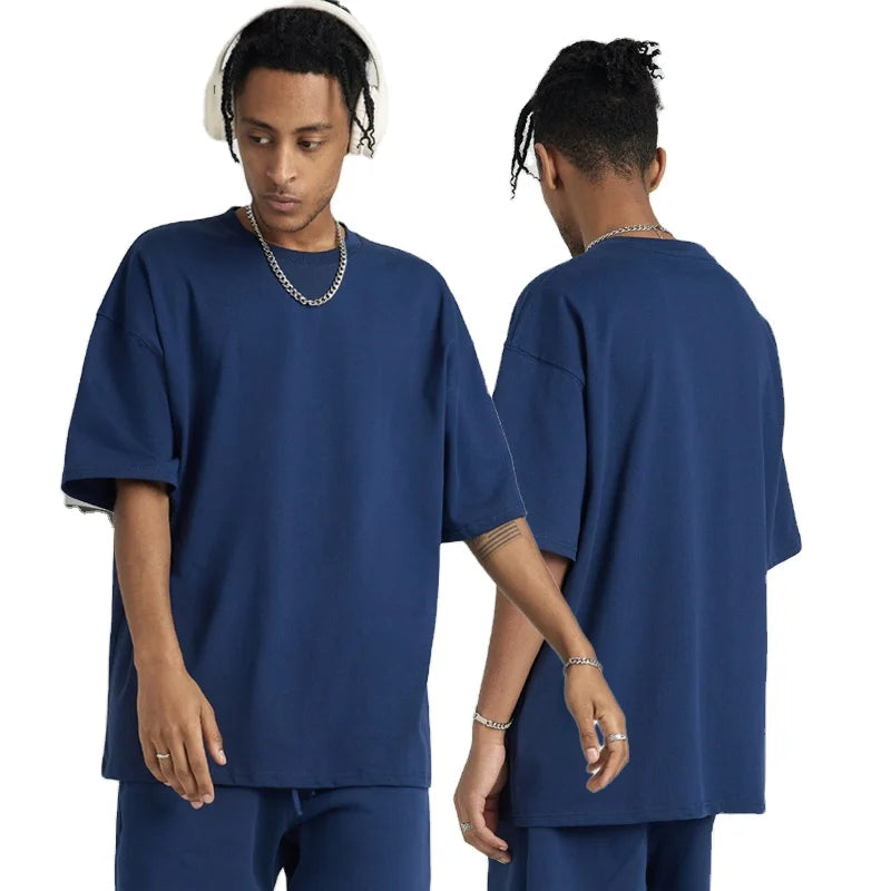 Streetwear Oversized Heavy Cotton Men's Tee Shirts Soild Color High Quality Print Heavyweight Acid Wash Vintage t Shirt