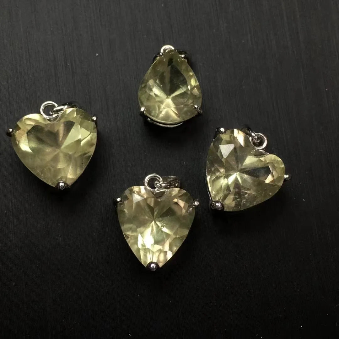 925 Sterling Silver Natural Healing Crystal Gemstone  Libyan Gold Meteorite Faceted Pendant