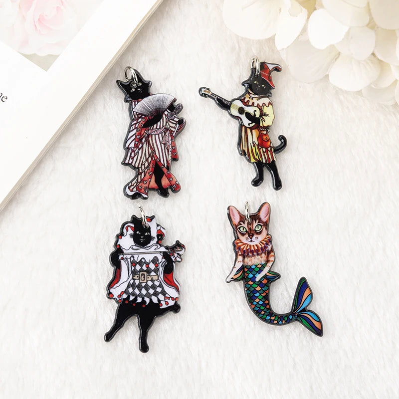 Mermaid Charms Acrylic Black Cat for Earring Keychain Pendant Necklace Diy Making