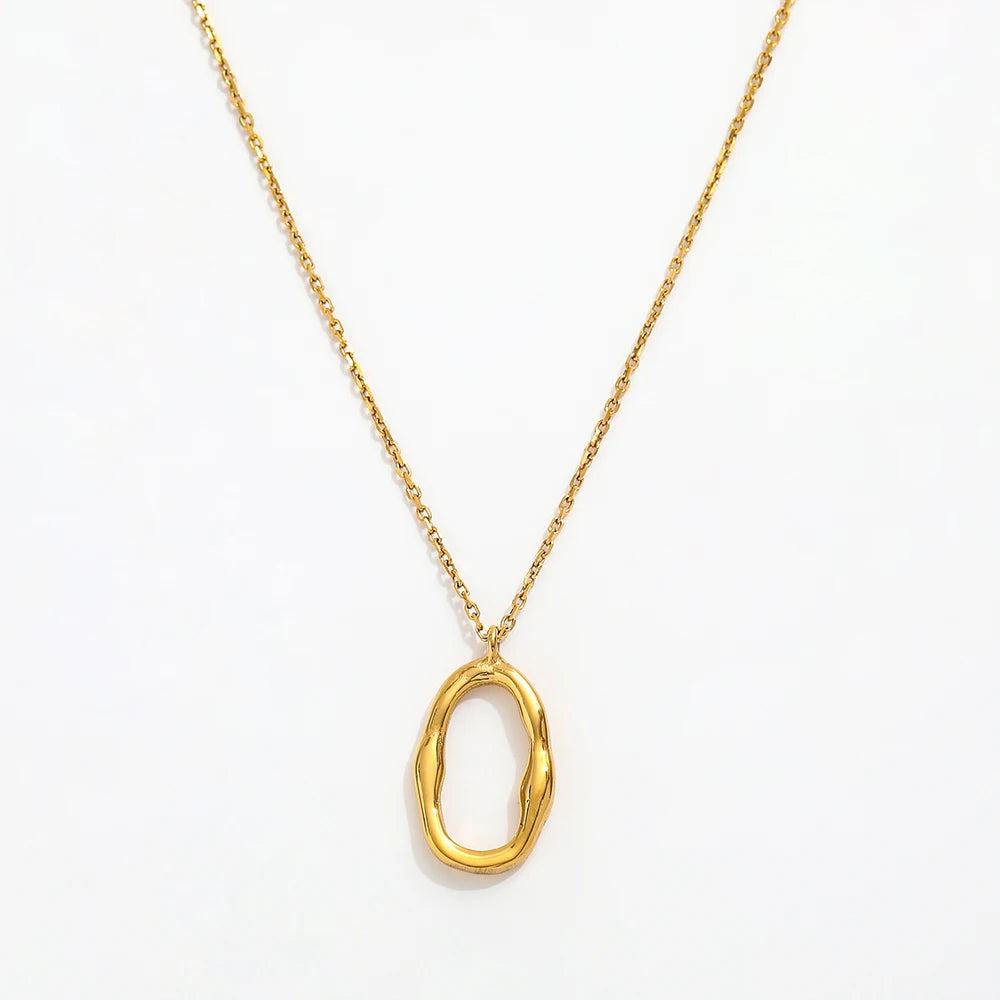 Fenny  Wholesale 18K PVD Plated Waterproof Trendy Simple Irregular Oval Pendant Sweater Chain Stainless Steel Necklace for Wo