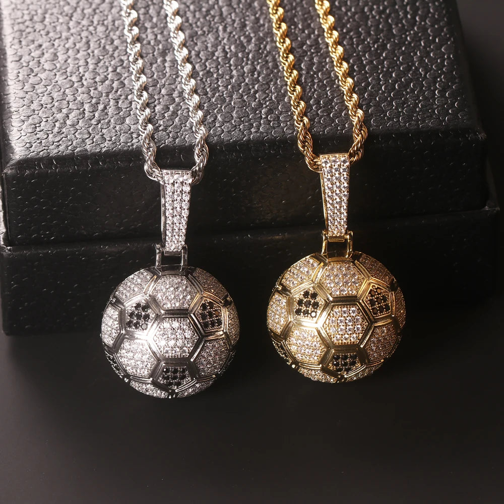 New Hot Selling Street Hip-hop Sports Style Colorful Football Pendant Accessory with Micro Inlaid Zircon Collarbone Chain