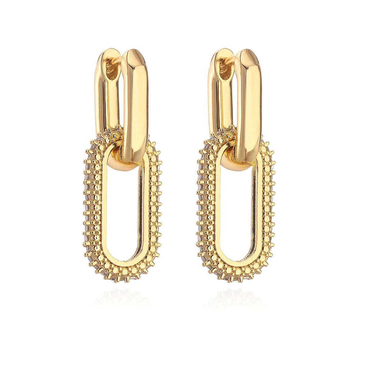 Lateefah 14K Gold Hoop Drop Dangle Diamond Paperclip Link Earrings Chunky Jewelry