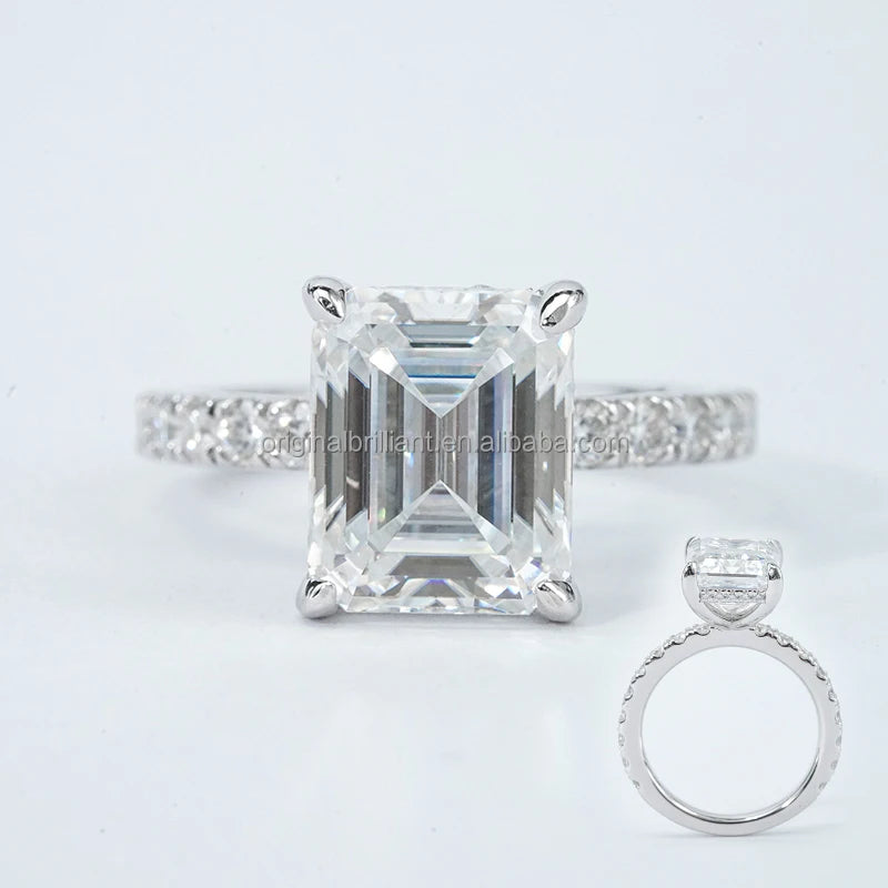 Starsgem Women Jewelry 4.0 Carat 8x10mm Emerald Cut Moissanite 925 Sterling Silver Engagement Ring