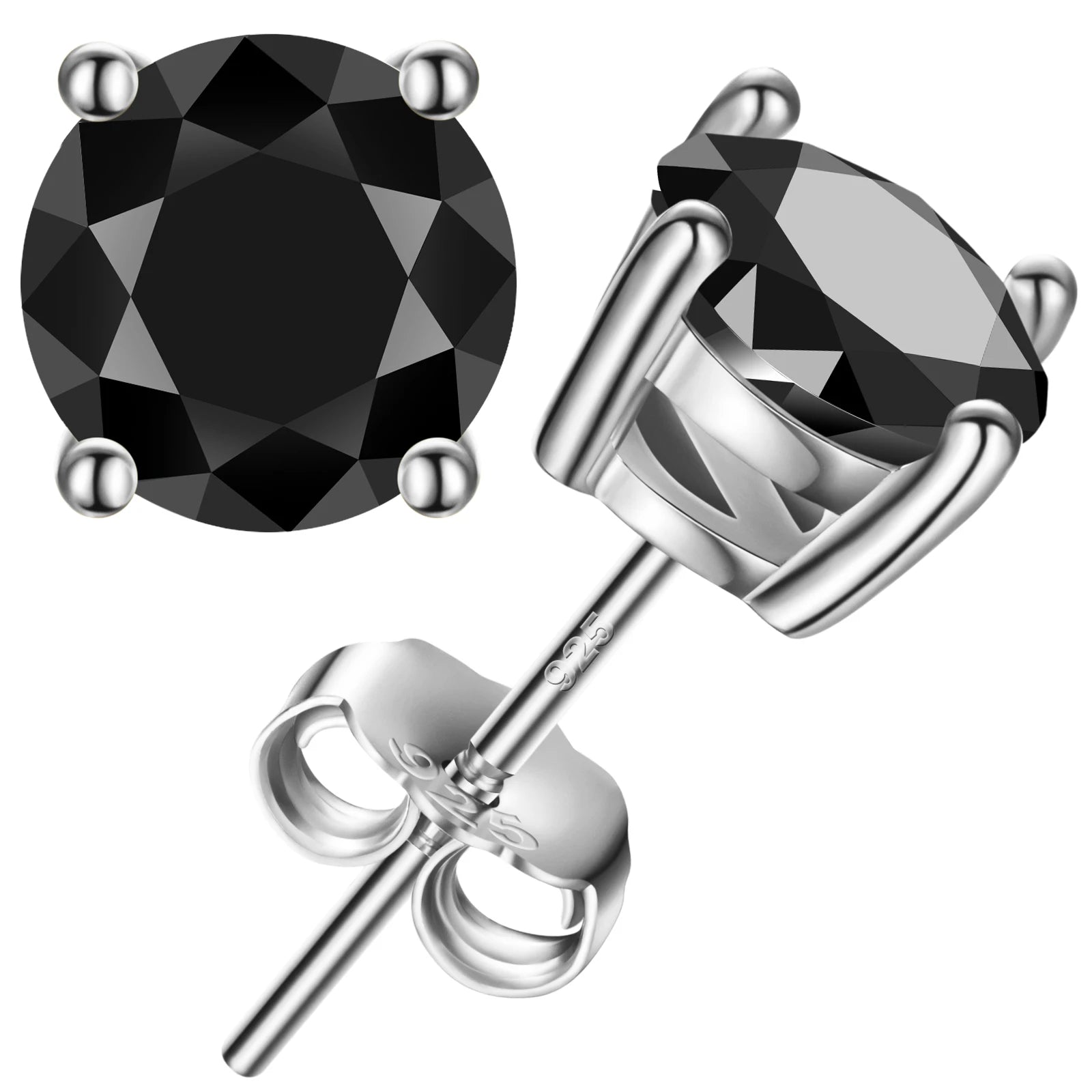 Dropshipping New Option White Gold Plated 925 Sterling Silver Lab Created Black VVS Moissanite Diamond Solitaire Stud Earring