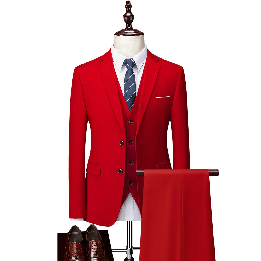 RED Color  Business Blazers/best Wedding Groom's Three-piece Suit Casual  Tuxedo EUR US Size XS-3XL (Jackets+Vest+Pants)