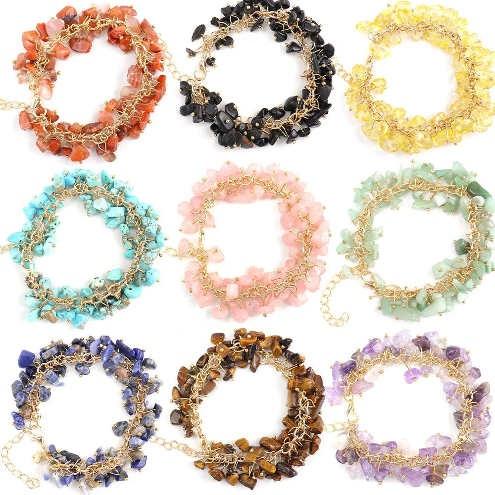 Natural Stone Chip Bohemian Style Crystal Bracelet Multi Color Versatile Fashion Wrist Jewelry