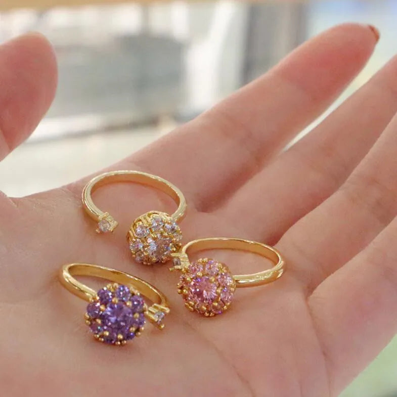 Gold Plated Rotating Spinning Adjustable Fidget Anti Anxiety Rotatable Zircon Rings for Girls Women Jewelry