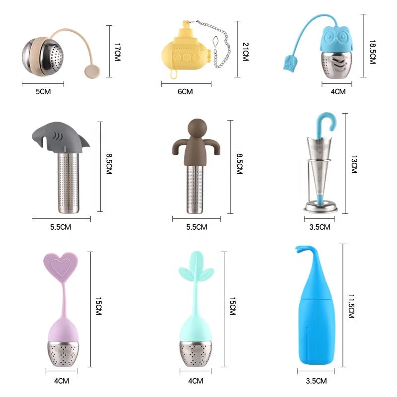 Factory Custom Tea Infuser Easy Cleaning Silicone Handle Stainless Steel Strainer Drip Tray PP Filter Utensils Loose Tea Stee