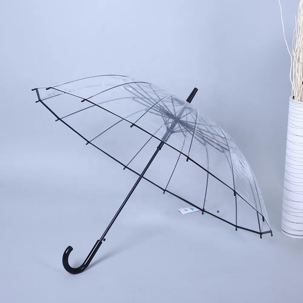 Wholesale 16 Ribs Auto Straight Automatic Clear Transparent POE Umbrellas for the Rain Regenschirm