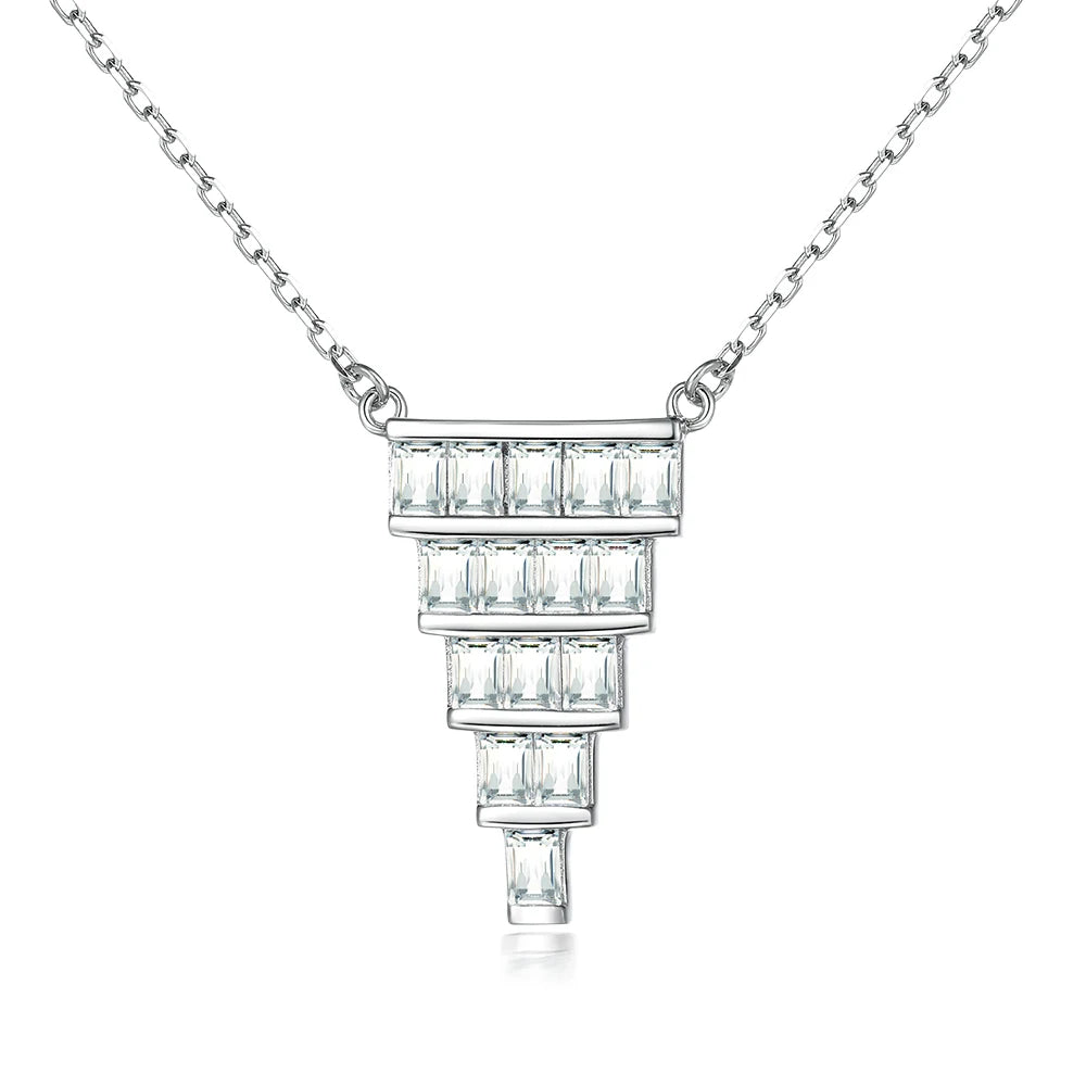 Elegant Jewelry Link Chain Zircon Rhodium Plated 925 Sterling Silver Pendant Necklace for Weeding Engagement Party Gift