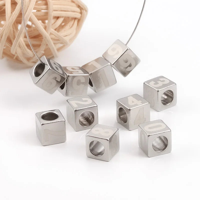 Hot Sales Stainless Steel Spacer Pendant Square Through-Hole Digital Number DIY Jewelry Necklace Accessories Findings Compone