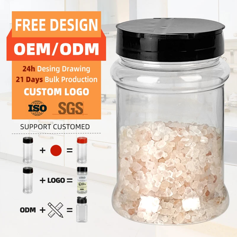 Wholesale 350ml PET Plastic Spice Jars with Shaker Cap for Salt Pepper Curry Chili Powder Storage