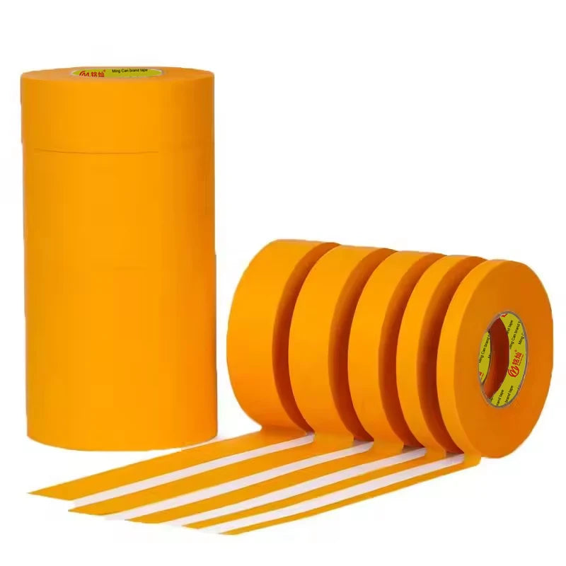 Customized Size Gold Orange Crepe Paper Masking Tape Anti-UV Adhesive Rubber for Painters