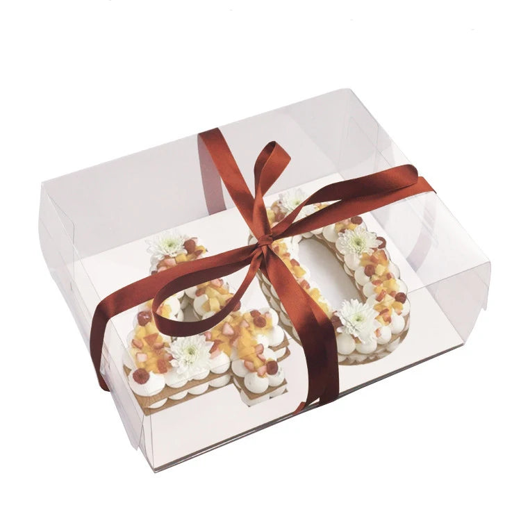 Transparent Alphabet Number Cake Clear Plastic Box with Thick Paper Board