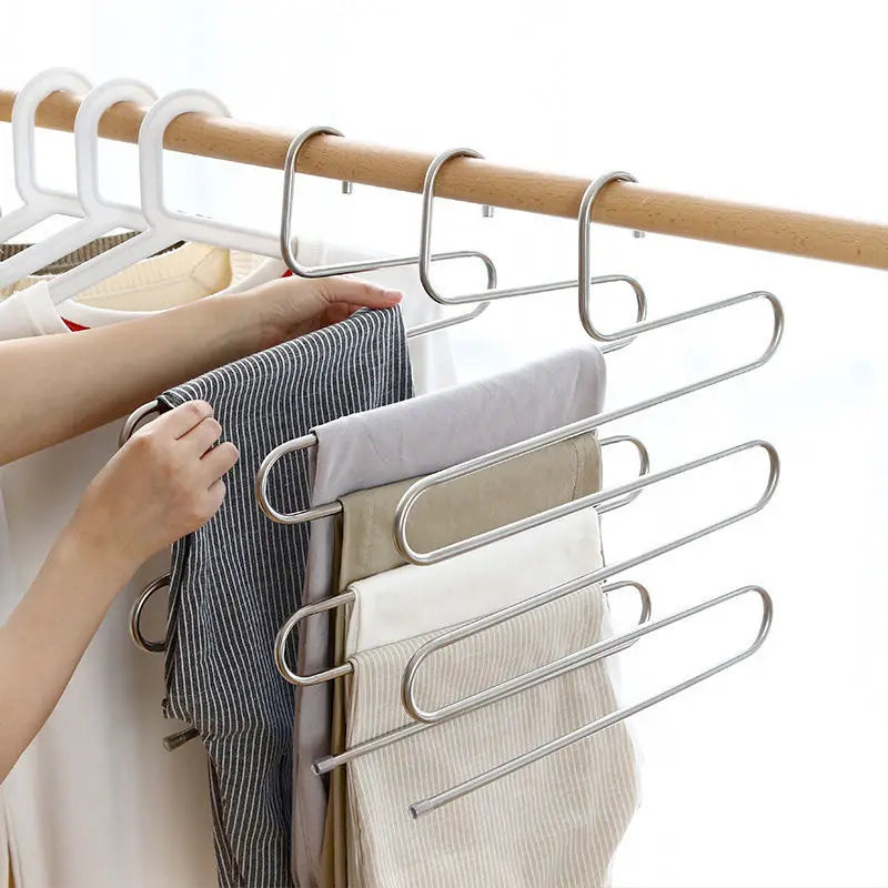 Multifunctional S-shaped Space Saving Magic Pants Hangers 5 Layer Stainless Steel Non-slip Pants Hanger