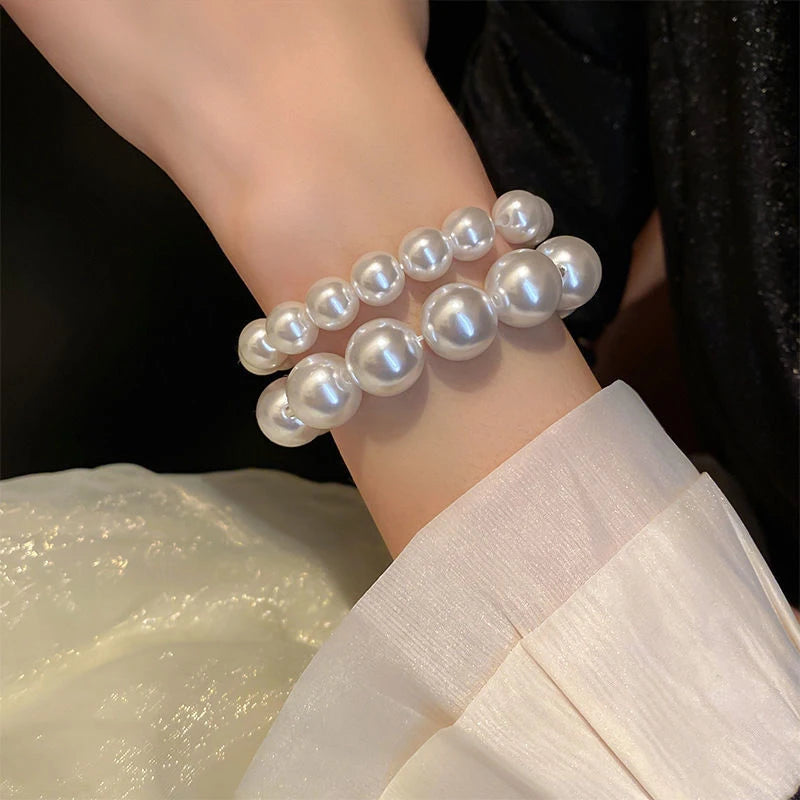 French Vintage Pearl Bracelet Fashion Versatile Elastic Beaded Bracelets Light Luxury Temperament Pearl Bracelets for Girls