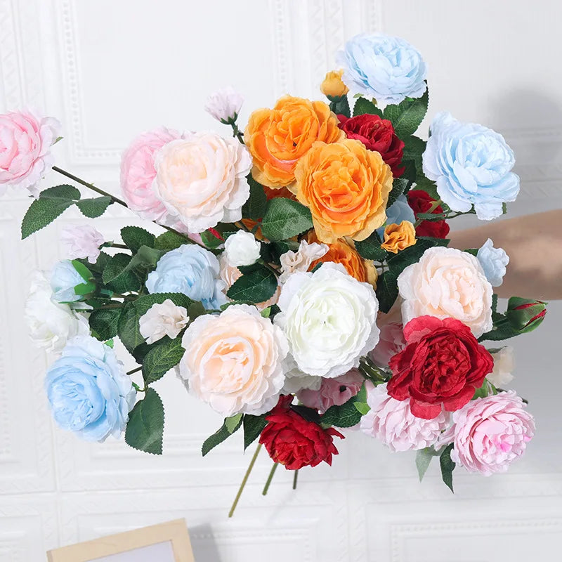 Hot Sale Home Wedding Decor Manufacturer European 3 Head Single Stem Decorative Artificial Flowers