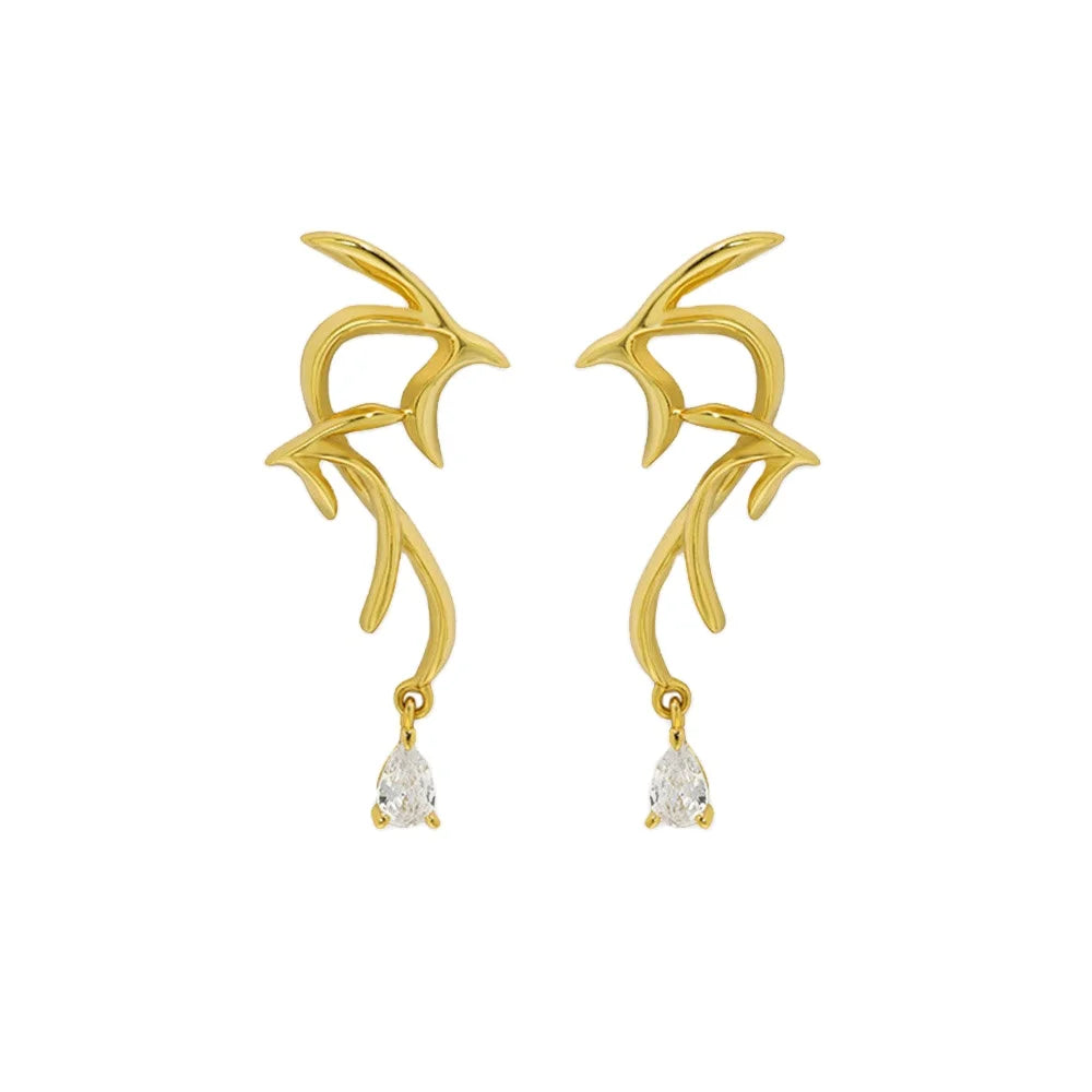 FUAMAY18K Gold Plated Swallow Humming Bird Earrings Big Animal Bird Stud Earrings