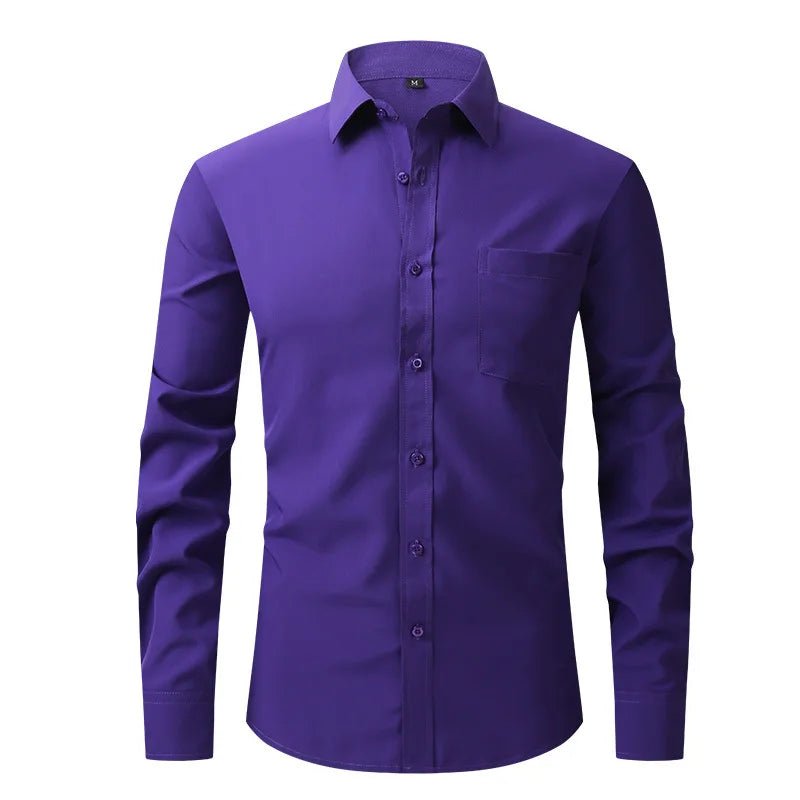 American Size Four-Sided Elastic Anti-Wrinkle Dress Shirt for Men Business Casual Professional Style Twill Fabric for Autumn
