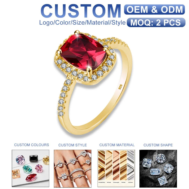Fashion Bijoux Classic Gold Plated Ruby Zircon Women Rings Bride Wedding Memorial Gift Fine Jewelry Sterling Silver Ring