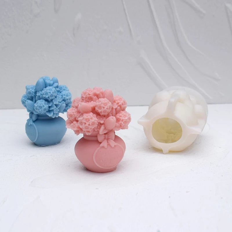 Creative 3D Statue Bouquet Vase Wax Mold Silicone Flower Rose Tulip Lily Hydrangea Plaster Resin Valentine Home Table Decor G
