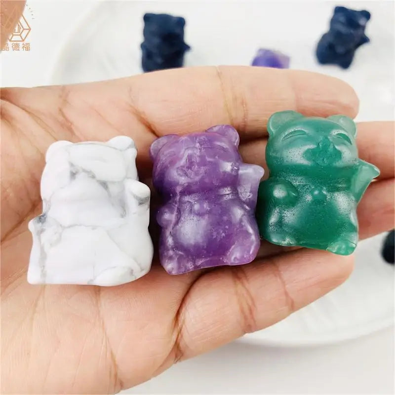 Hot Sell Crystal Healing Stones Gemstone Lucky Money Cat Natural Animal Craving for Decoration