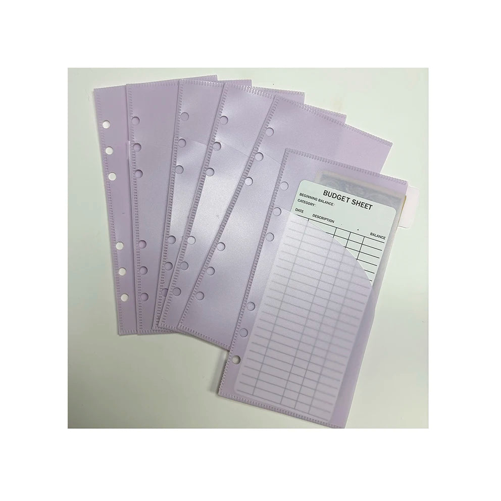 New 6 Holes Right Side Opening Frosted Clear Custom 2-Layers Double Pocket A6 Loose Leaf Tabbed Cash Envelope for Budget Bind