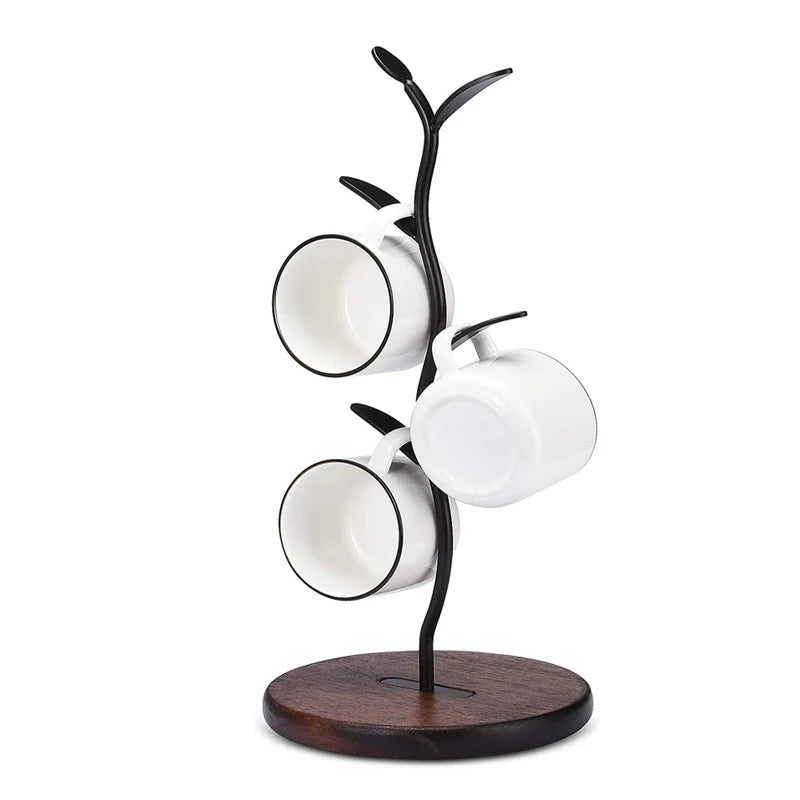 Multifunctional Coffee Mug Holder Wooden Base Metal Tree Tabletop Desk Storage PC Material for Kitchen Use OEM Design