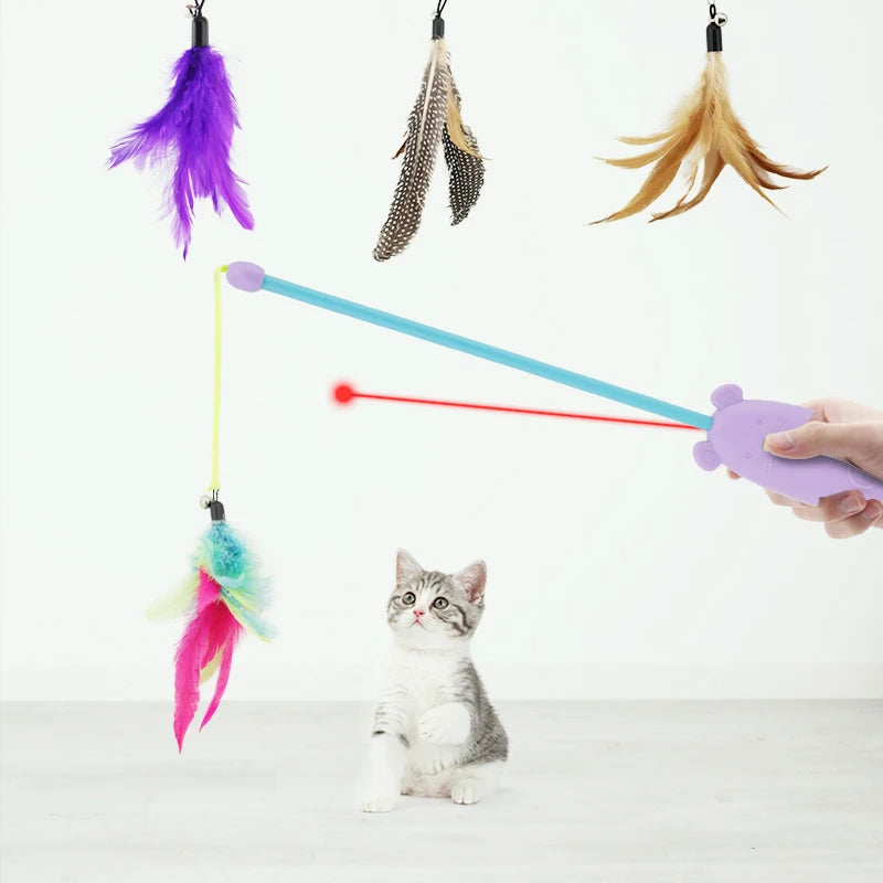 Evernew Eco-Friendly Luxury Interactive Purple Laser Cat Toy with Fishing Rod and Mouse Handle