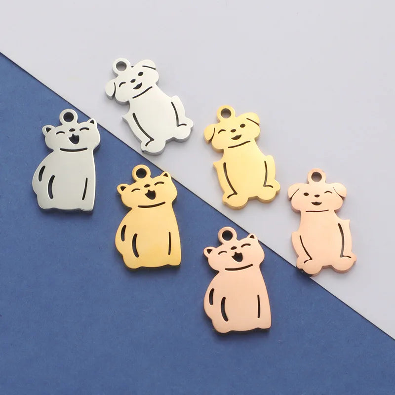 18K Gold Plated Stainless Steel Pet Small Dog Cat Shape Pendant Cute Animals Charm for Necklace Jewelry Making