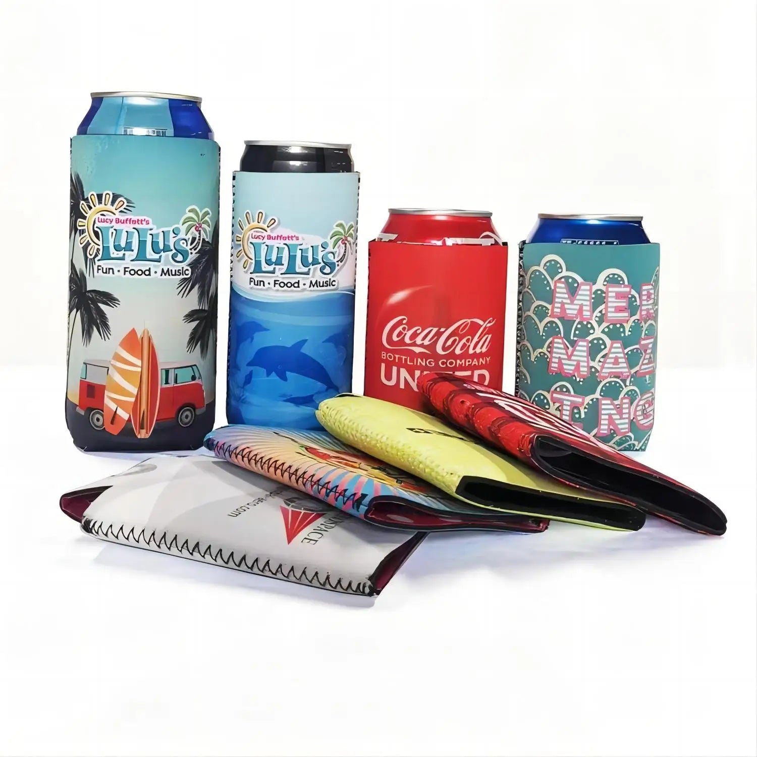 Youqu Model 002 Neoprene Stubby Holder Foldable Can Cooler Sleeve with Custom Logo Printing Letter Pattern Design